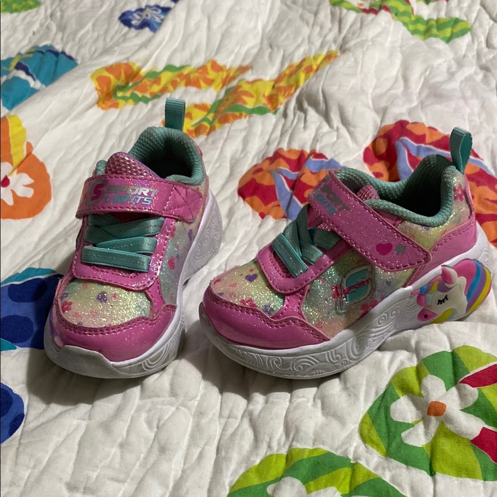 Skechers Kids' Glittery Pink and Green Sneakers
